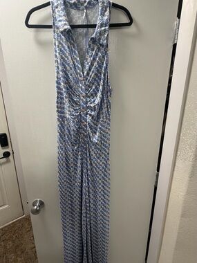 Free People Blue and White Printed Jumpsuit